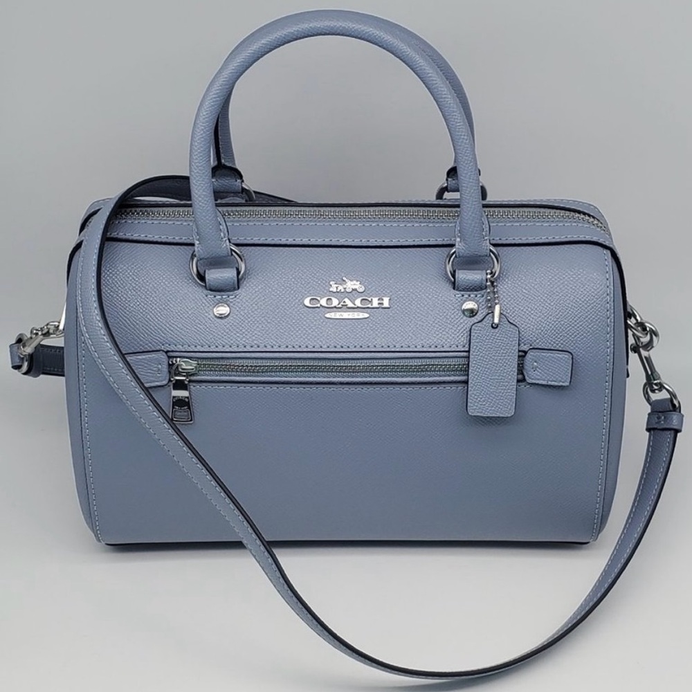 Coach Rowan satchel, blue/silver, with shoulder strap